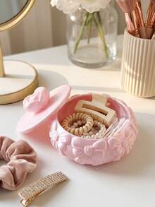 3D Printed Rose Top Jewelry Box, Outer Wall Surrounded By 3D Bow Relief, Soft Pink. With Lid Dust-Proof Design, Properly Store Rings, Necklaces, Earrings, Romantic And Exquisite, High-Value Storage Item For Girls' Vanity. - Multicolor - View 10