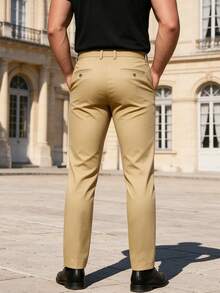 Men's Fashion Minimalist Straight Leg Casual Pants, Loose Fit Solid Color Straight Leg Dress Pants, Suitable For All Seasons - Khaki - View 2