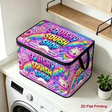 1PC 2D FLAT Squishy Squish Shop Rainbow Dessert Cartoon Pattern Under-Bed Storage With Zipper Flip Cover Foldable Storage Box - Suitable For Book Organization, Under-Bed Storage, Car Trunk Storage, Cosmetics, Hair Styling Tools, Toy Storage, Student Back To School Storage, Office, Home Organization, Clothing, Blankets, Large Capacity Storage For Daily Items. - A - View 5