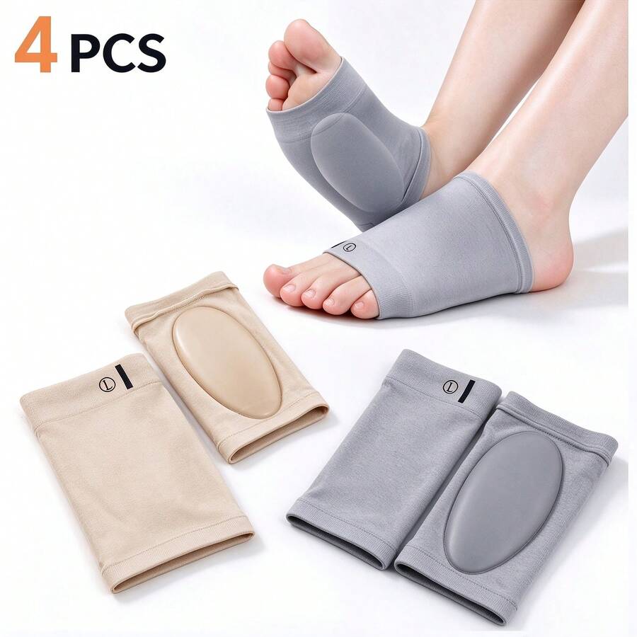 4pcs Soft Arch Support Sleeves, Black/Grey/Nude, Open-Toe Compression Foot Sleeves, Breathable Elastic Arch Support, Suitable For Flat Feet And High Arch Feet - Multicolor - View 1