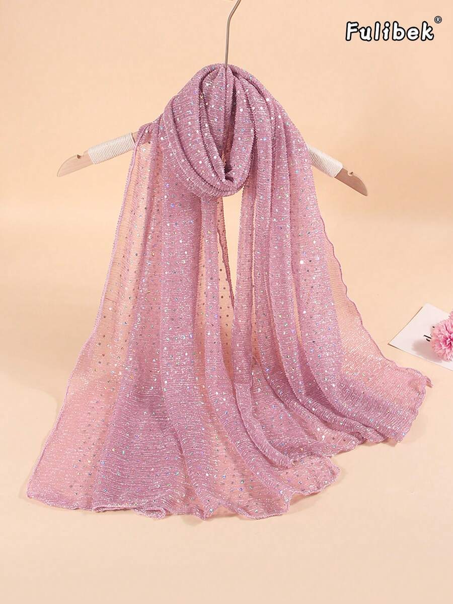 1pc Women's Solid Color Polyester Shiny Silk Scarf, Soft Shawl Headscarf, New Style For All Seasons - Pink - View 1