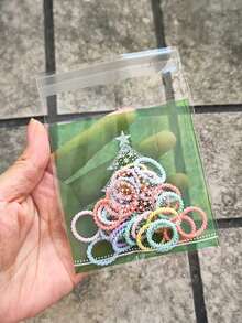 50pcs/Set Christmas Tree Print Gift Bags Merry Christmas Self-Adhesive Bags Packaging Bags Red And Green - Perfect For Christmas Small Gift Packaging - Multicolor - View 5