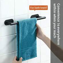 Bathroom Towel Rack No-Drill Storage Shelf Single Bar Toilet Washroom Hanging Rack Kitchen Hooks Space Aluminum Shower Room Towel Rack Multi-Function Bathroom Accessories - Grey - View 2