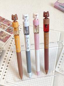 4/1pc Cartoon Puppy Water Gun Rotating Neutral Pen, Highly Attractive Creative Stress Relief Pen, Student Quick-Dry Smooth Black Ink Pen For Daily Practice, Classroom Notes, Homework Writing, Exam Writing, Journaling, Note Decoration, Classmate Gift, Back To School Prize, Birthday Small Gift - Multicolor - View 2