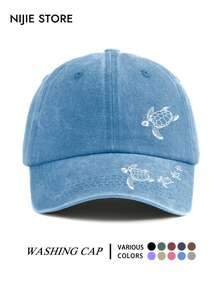 1pc Turtle Pattern Baseball Cap, Vintage Distressed Washed Style, Lightweight Comfortable Adjustable Multi-Functional Baseball Cap Unisex Duck Bill Dad Hat, Suitable For Daily Outings, Outfit, Commuting, Travel, Vacation, Outdoor Activities - A - View 4