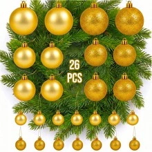 Christmas Tree Baubles Set, 26 Gold Plastic Ornaments In Three Sizes, Lightweight Glossy Hanging Decorations For Trees, Homes, Offices, Shops And Seasonal Displays, Sizes 4 Cm, 5 Cm And 6 Cm - Christmas Tree Baubles - View 1