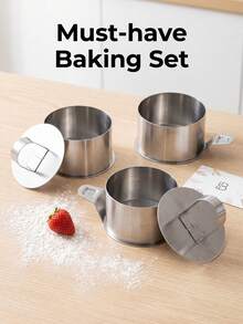 3pcs Stainless Steel Cake Ring Mold Set (Includes 1 Pusher, 1 Lifter And 1 Ring), Multi-Functional Round Kitchen Food Mold, Suitable For Making Desserts, Mousse Cake, Rice Balls, Vegetable Rolls, Cookies, Sweets. - Multicolor - View 8