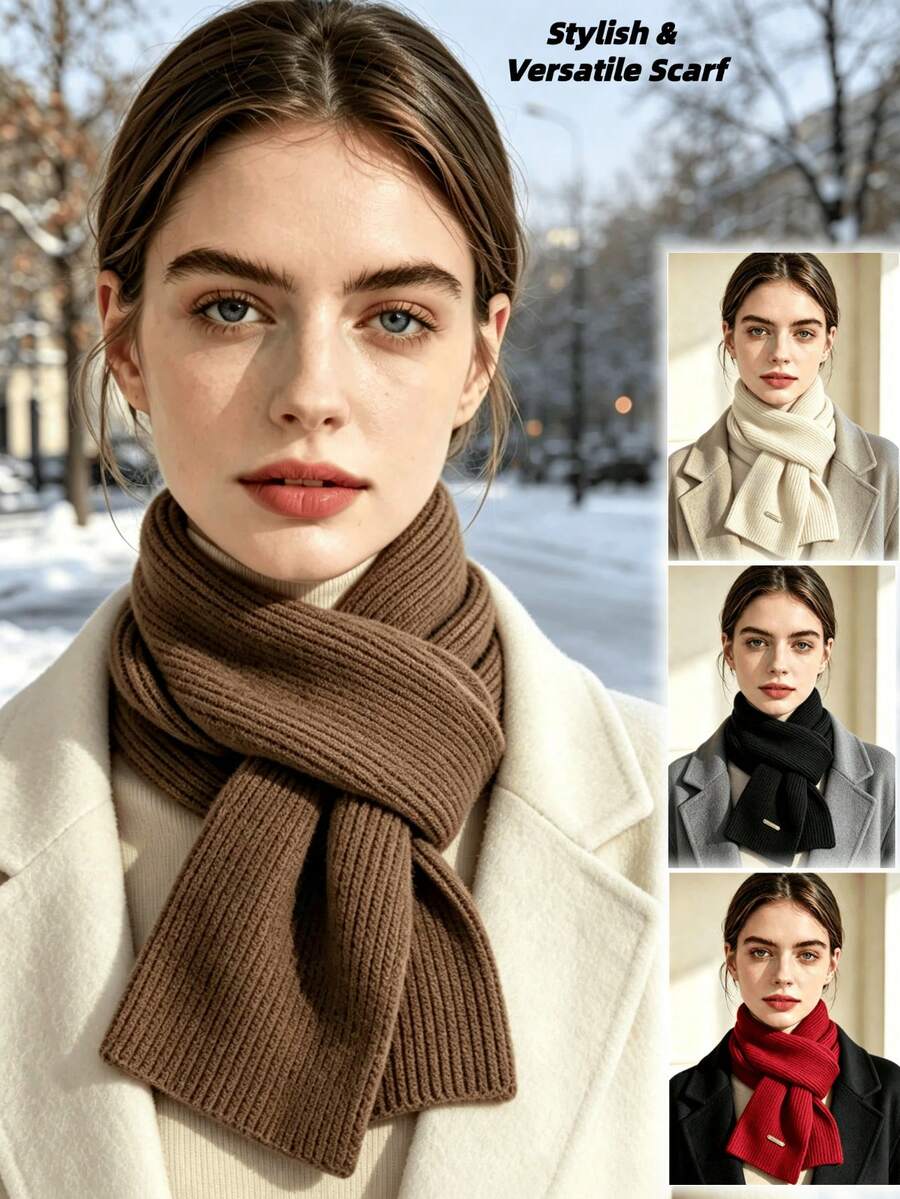 1pc Women's Winter Knitted Scarf, Minimalist Fashion Versatile, Classic Design, Flattering Face Shape, Soft Skin-Friendly Fabric, Daily Wear, Holiday Gift - Multicolor - View 1