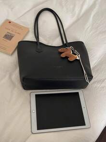 New Minimalist Large Capacity Tote Bag Casual Work Commute Shoulder Bag (Without Pendant) - Black - View 5