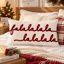 Christmas Falala Embroidered Lumbar Pillow Cover, Soft Chenille Holiday Decorative Throw Pillow Case, Suitable For Sofa Bed Living Room Christmas Home Decor - Red Falala - View 3