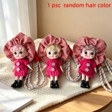 1pc Cute Random Hair Color Doll Keychain, Movable Joints, Kawaii Curly Hair Doll Bag Charm With Bear Button Overalls, Suitable For Backpack And Handbag Decoration, Gift For Girls - Multicolor - View 12