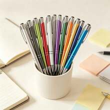 DOWMOO Metal Retractable Ballpoint Pens, 12Pcs Assorted Color Click Pens, Smooth Writing Ball Pens For Office School Journaling, Stationery Gift For Students - Rectangle - View 3