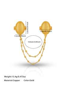Nhẫn nữ statement mạ vàng 24K, thay thế vàng chống gỉ, mặt oval vân nổi, nối hai ngón bằng xích, trang sức nữ - 01 - Xem 5