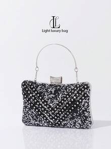 1pc Luxury Sparkling Rhinestone Handbag, Elegant Black Evening Clutch, Perfect For Weddings, Bridal Parties And Formal Occasions - Black - View 5