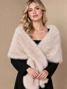 1PC Faux Fur Bridal Shawl Collar Autumn Winter Cape Banquet Wedding Dress Scarf - Two-tone Apricot - View 2