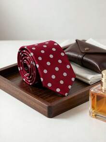 1pc Fashionable High-End Large Polka Dot Tie Suitable For Business Casual, Holiday, Travel And Party - Red Polka Dot - View 4