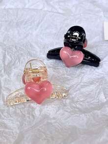 2/4pcs Sweet Dual-Color Heart-Shaped Small Hair Claw, Cute Front Bangs Hair Clip For Girls, Women's Hair Accessory - Multicolor - View 5