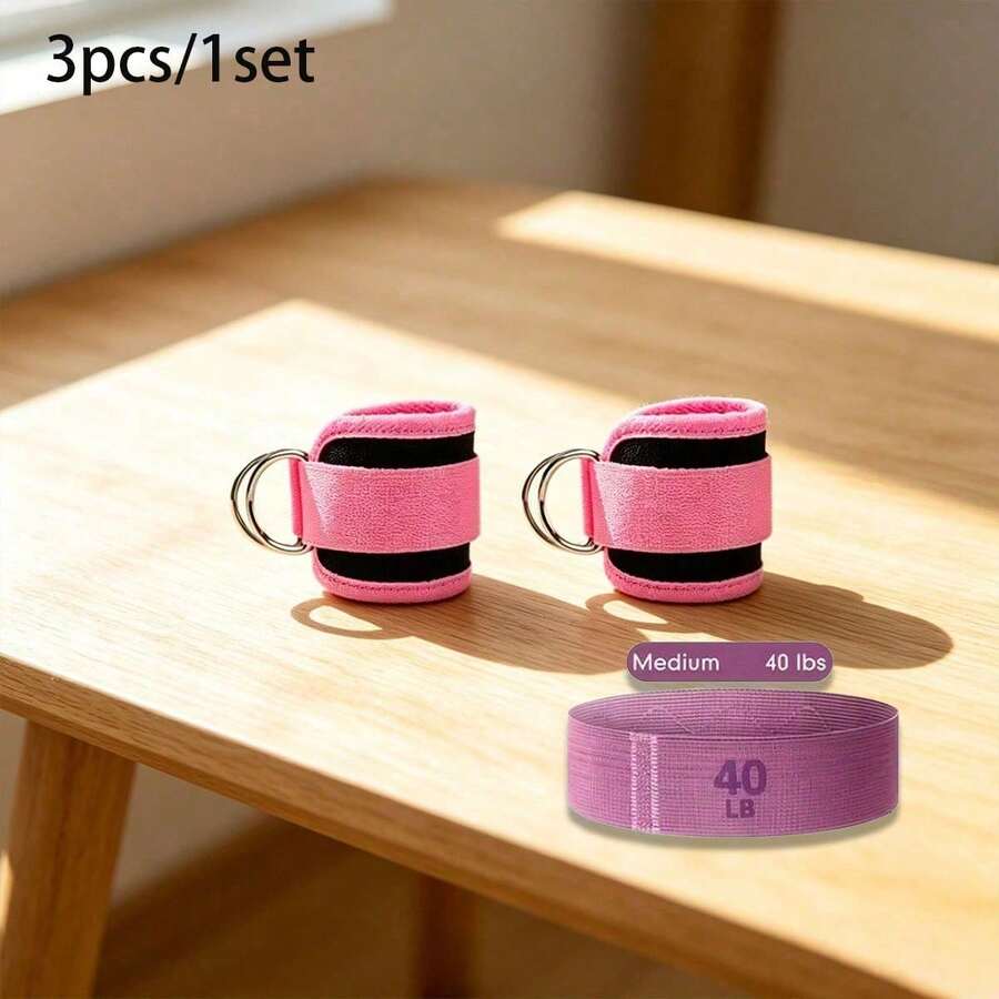 1 Set Of Leg And Hip Training Yoga Pilates Fitness Combination; Adjustable Double Buckle Ankle Strap In Multiple Colors, Double Buckle TPE High Elastic Resistance Strap; Suitable For Home And Gym Use; Adapt To Leg And Hip Muscle Shaping Training. - Multiple Colors - View 1