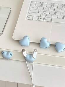 5pcs Heart-Shaped Cable Organizer, Love Charging Cable Holder, Cable Management Clip, No-Drill Adhesive Silicone Cable Organizer, Dual-Slot Desktop Adhesive Cable Holder, Cable Management Clip - Multicolor - View 5