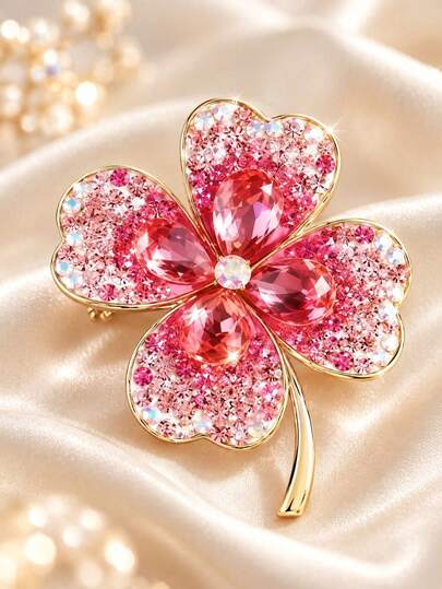 1pc Multicolor Lucky Four-Leaf Clover Rhinestone Luxury Elegant Brooch Lapel Pin Unisex Daily Banquet Wedding Party Gift Clothing Decoration