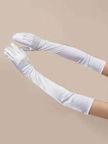 1 Pair Long Satin Gloves, Sexy Evening Party Gloves, Suitable For Wedding, Party, Costume Matching - White - View 6