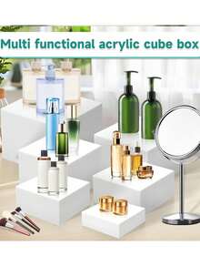 1/6pcs Acrylic Buffet Display Stand, Food Display Riser, Hollow Bottom Dessert Square Box, White Square Desktop Storage Rack, Suitable For Buffet Table, Party, Wedding And Other Holiday Dessert And Cake Display - Multicolor - View 9