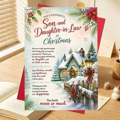 1/3 sets "PARA UN MARAVILLOSO Hijo y Nuera EN Navidad" Tarjeta de felicitación navideña conmovedora, regalo ideal para expresar amor y deseos en la ocasión festiva, adecuada para Navidad y Año Nuevo