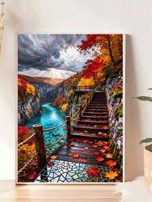 1pc Diamond Painting Kit, Colorful Oil Painting Style Landscape Autumn Scenery Diamond Art, Full Drill Rhinestone Decor For Living Room, Entryway, Bedroom, Hallway, Suitable For Handmade DIY Popular Scene - round diamond - View 10