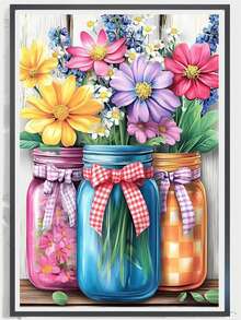 1pc Diamond Painting Kit, Full Drill Fresh Floral Decorative Diamond Art, Handmade DIY Rhinestone Craft, Home Desktop Ornament, Healing Stress Relief Hobby - round diamond - View 2