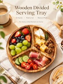 Round Wooden Tray, Multi-Compartment Tray, Cold Food Platter, Cheese Board, Household Item, Home Decor, Kitchen Accessory, Storage Organizer For Coffee Table, Party, Living Room & Bathroom, Christmas, Thanksgiving, Halloween, Housewarming Gift - View 1