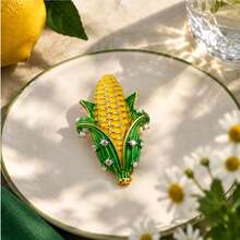 1pc Metal Fruit Corn Brooch Enamel Rhinestone Personalized Pin High-End Clothing Versatile Accessory Small Corsage - Yellow - View 4