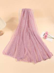 1pc Women's Solid Color Polyester Shiny Silk Scarf, Soft Shawl Headscarf, New Style For All Seasons - Pink - View 3