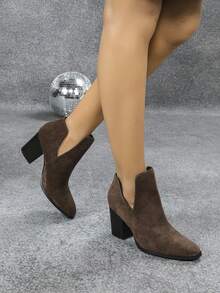 2026 Chelsea Niche Ankle Boots Women Square Toe High Heel Chunky Heel Ankle Boots V-Cut Elastic Personalized Vacation Style - Coffee Brown - View 3