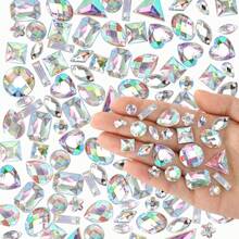100pcs Hand-Sewn Acrylic Rhinestones Large Mixed Shapes With Sewing Holes, Suitable For Clothing DIY Crafts, Apparel, Shoes, AB Rhinestones - Rhinestone AB - View 6