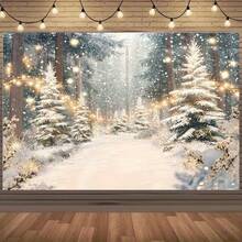 2D Backdrop [Dreamy Christmas Forest] Creates A Winter Wonderland Atmosphere, A Must-Have Backdrop For Holiday Parties, Incorporating Snowflake And Pine Tree Elements, Making Your Christmas Party - 6 - View 2