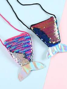 6pcs Sequin Coin Purse With Lanyard – Small Crossbody Bag For Kids Featuring A Fish Tail And Reversible Two-Tone Sequins - Multicolor - View 5
