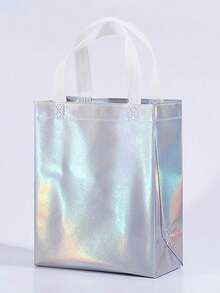 5pcs Holographic Iridescent Non-Woven Gift Bags, Reusable Laser Rainbow Tote Bags With Handles, Birthday Holiday Gift Packaging Party Favor Goodie Bags - One Size - View 9