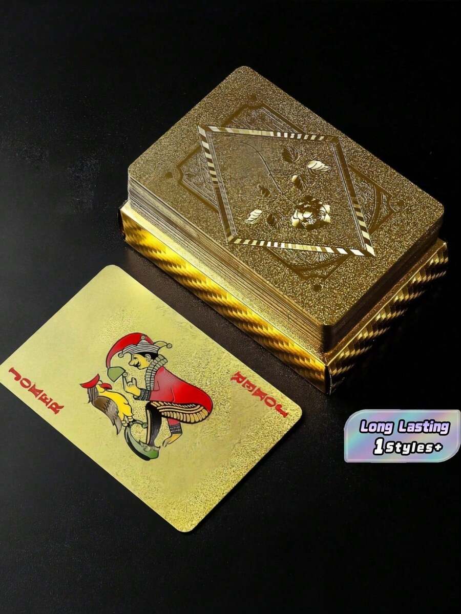1 Deck Matte Gold PVC Playing Cards, Durable Hardened Waterproof Poker Set, Suitable For Valentine's Day, Thanksgiving, Christmas, Halloween, New Year Celebrations - Gold - View 1