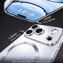 磨砂金屬磁吸手機殼，適用於 iPhone 18 Pro Max 18 Pro，軍規級防摔防震保護殼，附相機鏡頭保護蓋，超薄防震手機殼，兼容 17 Pro Max 16 Pro Max 16e 17e 15 14 Plus 13 12 11 - 銀色 - 查看 2