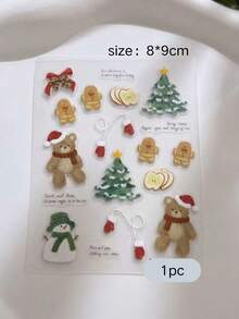 1pc Christmas Gingerbread Man Bear Face Decorative Sticker, Christmas Tree Snowman Bow Self-Adhesive Glue-Free Face Sticker, Holiday Party Photo Shoot Stage Makeup Facial Accent Sticker - Multicolor - View 5