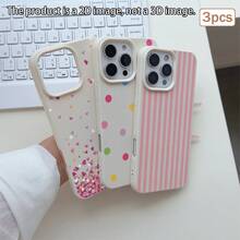 3件裝波點印花皮革紋理TPU防震全包覆保護手機殼，適用於Apple 11/12/13/14/15/16/17 Pro Max - 彩色 - 查看 5