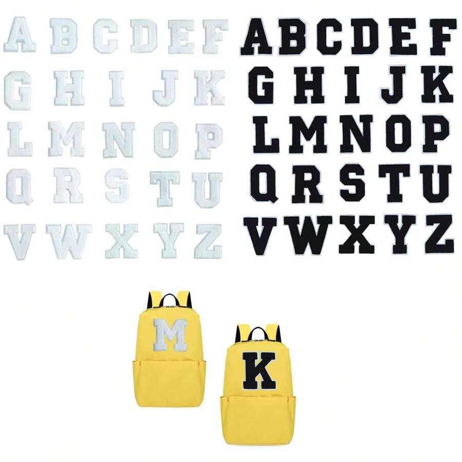 1/26pcs Large Chenille Letter Patches, 5 Inch/12cm, Iron-On/Sew-On, Embroidered Appliques, Suitable For DIY Clothing Repair And Customization - Perfect For Jackets, Hats, Bags, Etc. - White - View 1