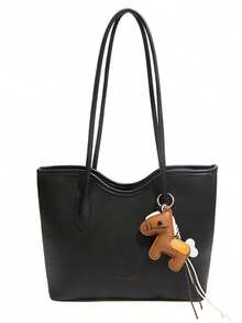 New Minimalist Large Capacity Tote Bag Casual Work Commute Shoulder Bag (Without Pendant) - Black - View 1