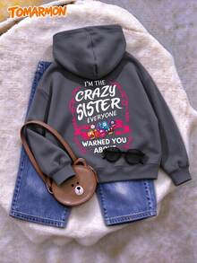 TOMARMON Girls' Back Cheerleader Cartoon Slogan Print Sweatshirt, Loose Long Sleeve Casual Sweatshirt #Sports Girl # - Dark Grey - View 3