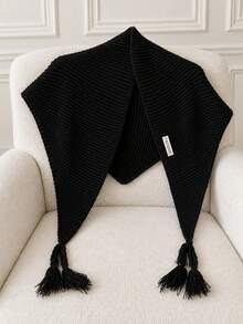 1pc Women's Solid Color Triangle Wool Blend Knitted Warm Handmade Style Casual Triangle Shawl Scarf Suitable For Travel, Outings, Autumn/Winter, Snow Season - Multicolor - View 8