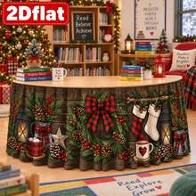 1 Table Skirt, Countryside Style, Christmas Decoration, Checkered Bow, Pine Cone Branches, Flower Garlands, Lanterns, Holiday Restaurant, Kitchen, Central Decoration, Holiday, Winter Theme - A - View 6