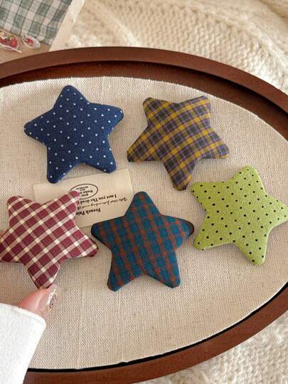 1pc Women's 2.3 Inch/6 Cm Korean Style Star Fabric Polka Dot Plaid Hair Clip, Minimalist Elegant Side Clip, Bangs/Loose Hair Clip Hair Accessory Suitable For Daily, Casual, Party, Work, Vacation, Makeup, Outfit Matching, Autumn Hair Clip, Winter Hair Clip