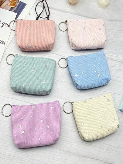 Children's Fashion Mini Corduroy Coin Purse With Keychain - Casual Fashion, Can Hold Keys, Data Cables, Coins And Rings - Washable - Multiple Colors Available, Perfect Gift For Kids, Minimalist Mini Bag, Sanitary Pad Bag, Menstrual Bag, Sanitary Pad Bag, Napkin Bag, Makeup Bag, Holiday Winter Cosmetic Storage Bag,