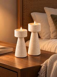 1pc/2Pcs Tall & Short Conical Candlestick Set, Textured Decorative Candle Holder, Tabletop Centerpiece For Party Halloween Home Dining Decor - Adjustable Height Post - View 1