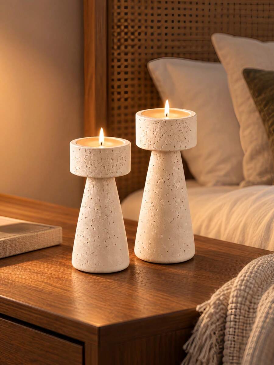 1pc/2Pcs Tall & Short Conical Candlestick Set, Textured Decorative Candle Holder, Tabletop Centerpiece For Party Halloween Home Dining Decor - Adjustable Height Post - View 1